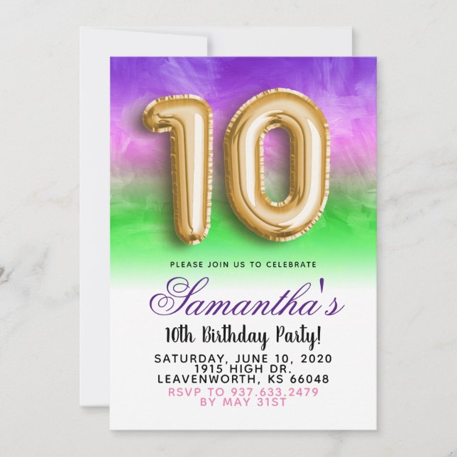 10. Geburtstag Gradient Einladung (Vorderseite)