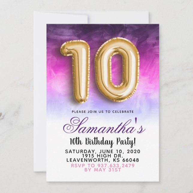 10. Geburtstag Gradient Einladung (Vorderseite)