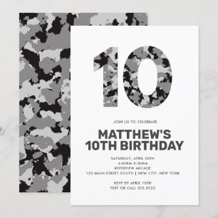 10. Geburtstag, Graues Camouflage Personalisiertes Einladung