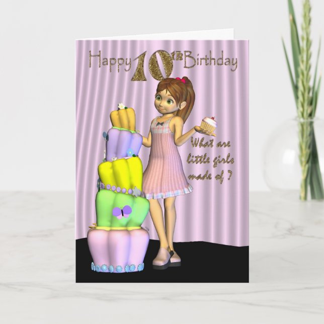 10. Geburtstag, Happy Birthday Card kleines Mädche Karte (Vorderseite)