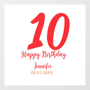 10. Geburtstag Hinzufügen Name Datum Jahr rote Vor Fensteraufkleber