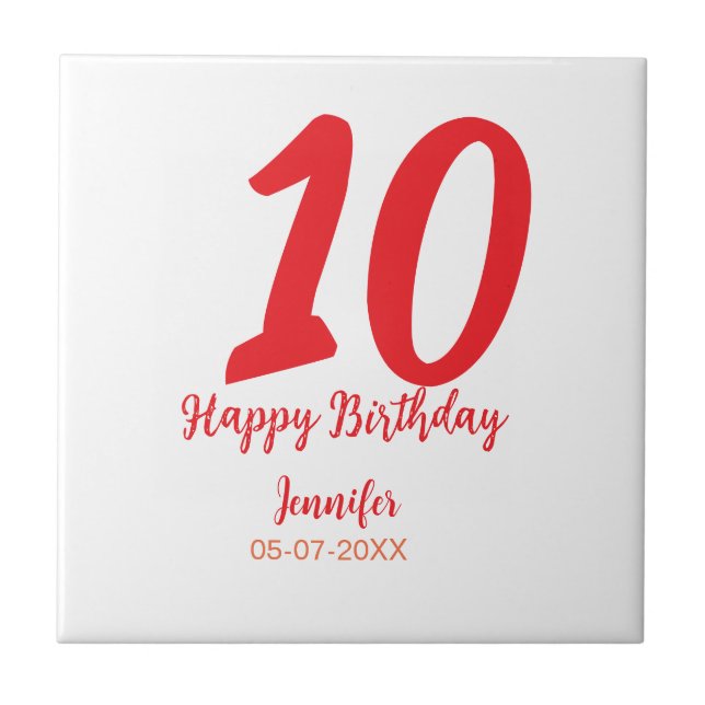 10. Geburtstag Hinzufügen Name Datum Jahr rote Vor Fliese (Vorderseite)
