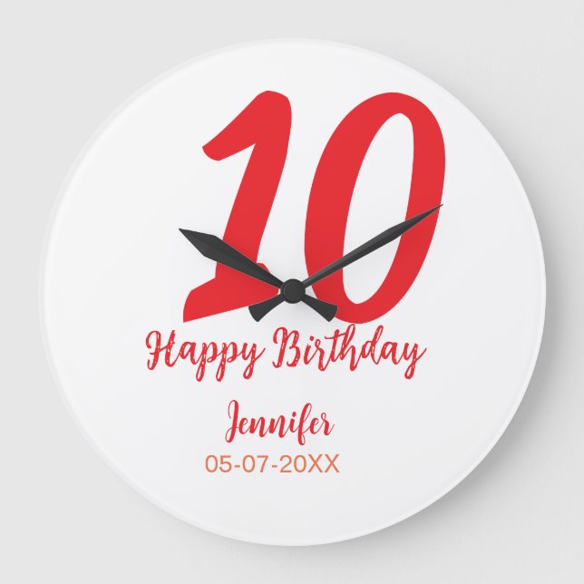 10. Geburtstag Hinzufügen Name Datum Jahr rote Vor Große Wanduhr (Vorderseite)