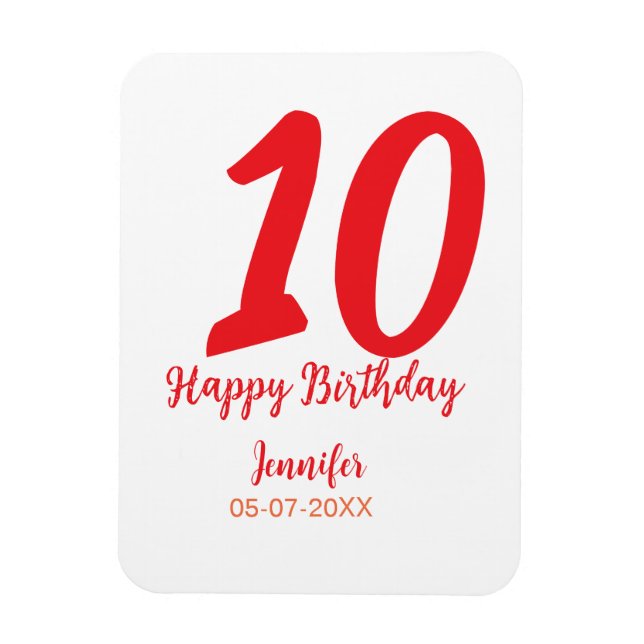 10. Geburtstag Hinzufügen Name Datum Jahr rote Vor Magnet (Vertikal)