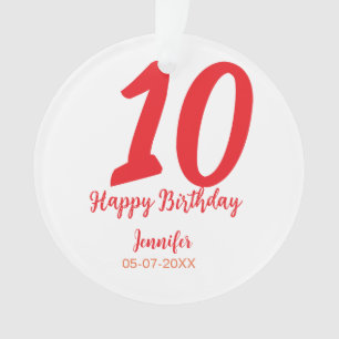 10. Geburtstag Hinzufügen Name Datum Jahr rote Vor Ornament