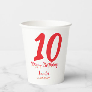 10. Geburtstag Hinzufügen Name Datum Jahr rote Vor Pappbecher
