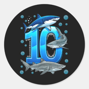 10. Geburtstag Jungen Hai 10 Jahre alt Ozean Hai Runder Aufkleber