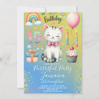 10. Geburtstag Kitten Rainbow Party Einladung