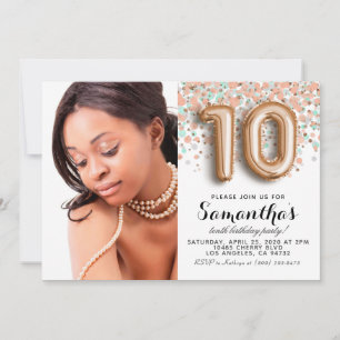 10. Geburtstag Konfetti Gold Portrait Einladung