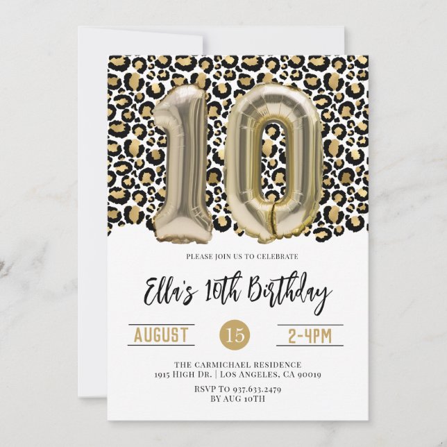 10. Geburtstag Leopard Tierpräsenz Einladung (Vorderseite)