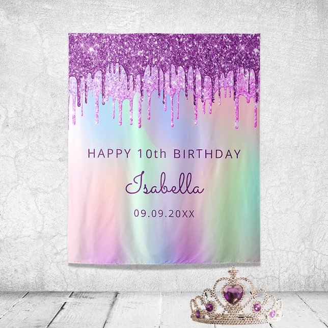 10. Geburtstag lila rosa glänzendes holografisches Wandteppich (Von Creator hochgeladen)