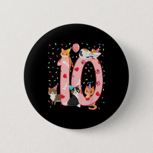 10. Geburtstag Mädchen Niedliche Katzenoutfit 10 J Button