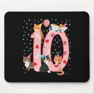 10. Geburtstag Mädchen Niedliche Katzenoutfit 10 J Mousepad