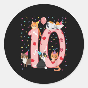 10. Geburtstag Mädchen Niedliche Katzenoutfit 10 J Runder Aufkleber