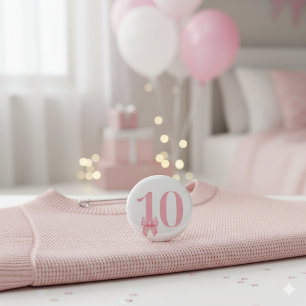 10. Geburtstag Mädchen Rosa Schleife Knopf Button