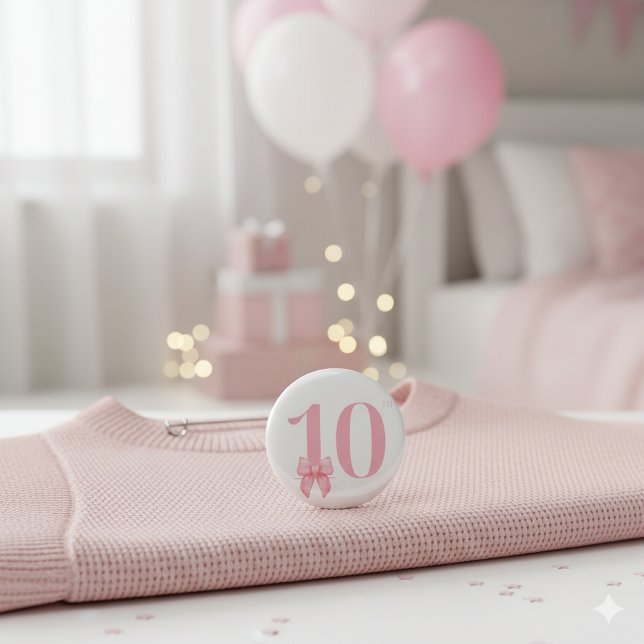 10. Geburtstag Mädchen Rosa Schleife Knopf Button (Von Creator hochgeladen)