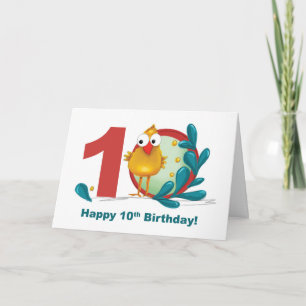 10. Geburtstag mit Funny Bird und Branch Karte