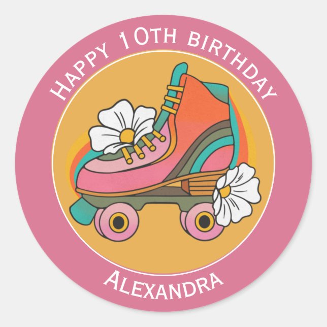 10. Geburtstag Name Rollschuh süßer rosa Aufkleber (Vorderseite)