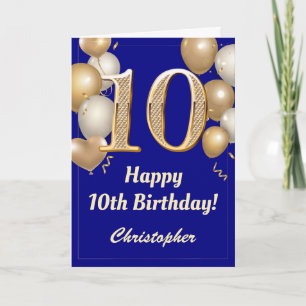 10. Geburtstag Navy Blue und Gold Balloons Confett Karte