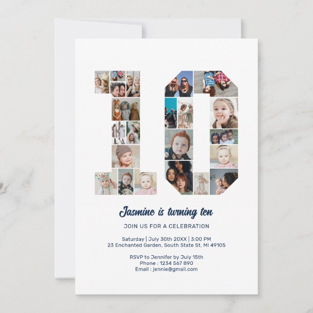 10. Geburtstag Nr. 10 Custom Foto Collage Einladung (Vorderseite)