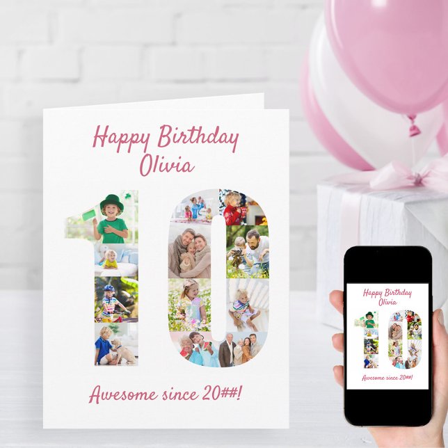 10. Geburtstag Nummer 10 FotoCollage Karte (Von Creator hochgeladen)