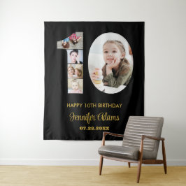 10. Geburtstag Nummer 10 FotoCollage Modernes Schw Wandteppich