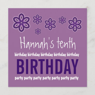 10. Geburtstag Purple Flowers Individuelle Name W6 Einladung