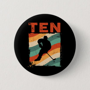 10. Geburtstag Retro Eishockey 10 Jahre alter Jung Button