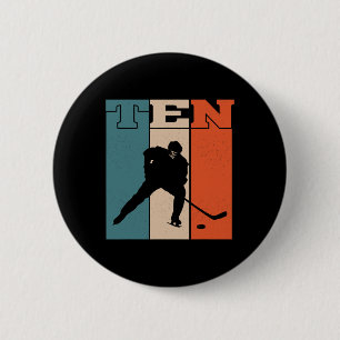 10. Geburtstag Retro Eishockey 10 Jahre alter Jung Button