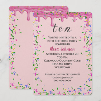 10. Geburtstag rosa Icing und Sprinklen Einladung