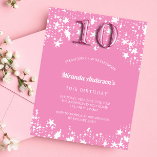 10. Geburtstag Rosa weiße Sterne Budget Einladung Flyer