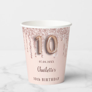 10. Geburtstag Rose Gold Tropfen Name Party Pappbecher