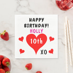 10. Geburtstag Rote Herzen Name Beliebiges Alter Serviette