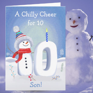 10. Geburtstag Schneemann Schnee Karte für Söhne