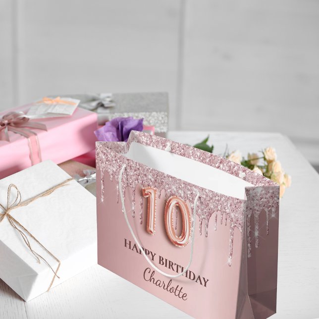 10. Geburtstag Schwarz Rosa Glitzer Tropfen Name Große Geschenktüte (Von Creator hochgeladen)