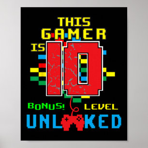 10. Geburtstag Shirt Videospiel Entsperrte Stufe 1 Poster