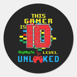 10. Geburtstag Shirt Videospiel Entsperrte Stufe 1 Runder Aufkleber