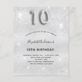 10. Geburtstag Silber Glitzer Einladung