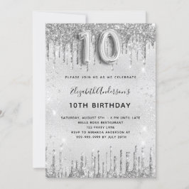 10. Geburtstag silber Glitzer glamouröse Mädchen Einladung