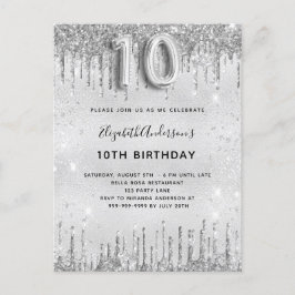10. Geburtstag Silbermädchen Glitzer Einladungspostkarte