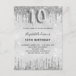 10. Geburtstag Silbermädchen Glitzer Einladungspostkarte