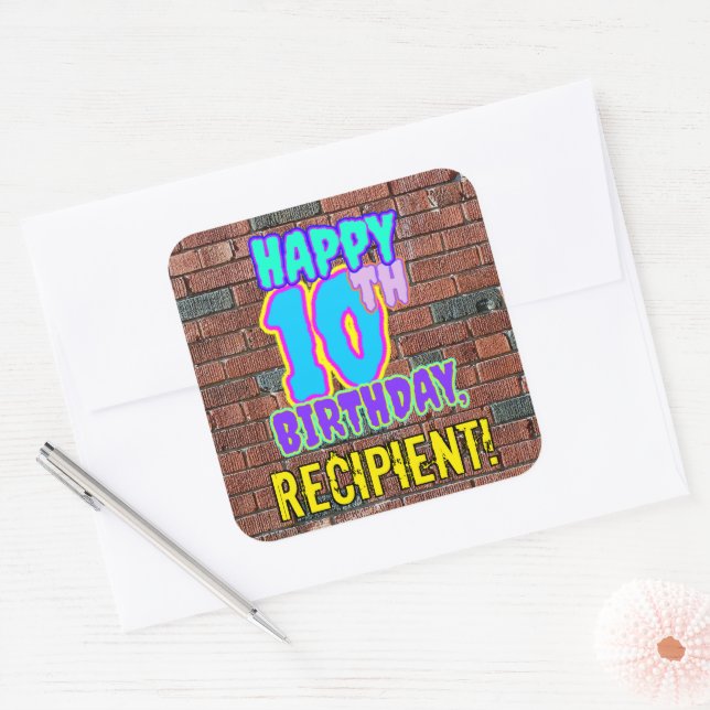 10. Geburtstag - Spaß, Urban Graffiti Inspiriert L Quadratischer Aufkleber (Umschlag)