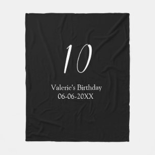 10. Geburtstag weiß schwarz Name Datum Kalligrafie Fleecedecke