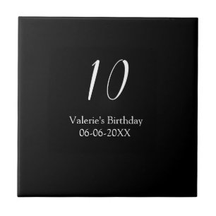 10. Geburtstag weiß schwarz Name Datum Kalligrafie Fliese