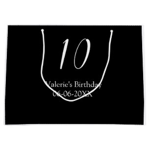 10. Geburtstag weiß schwarz Name Datum Kalligrafie Große Geschenktüte