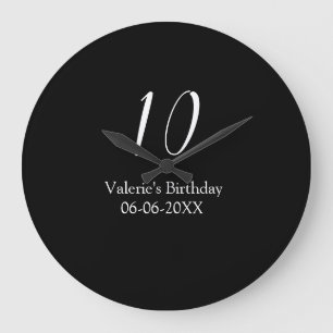 10. Geburtstag weiß schwarz Name Datum Kalligrafie Große Wanduhr