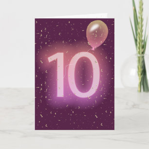 10. Geburtstags-Neon-Schriftzug und Ballon Karte