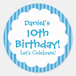 10. Geburtstagsaufkleber Blue Stripes V1C Runder Aufkleber