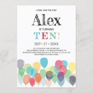 10. Geburtstagsballons-Party Einladung