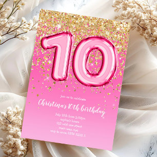 10. Geburtstagseinladung mit Luftballons und Glitt Einladung